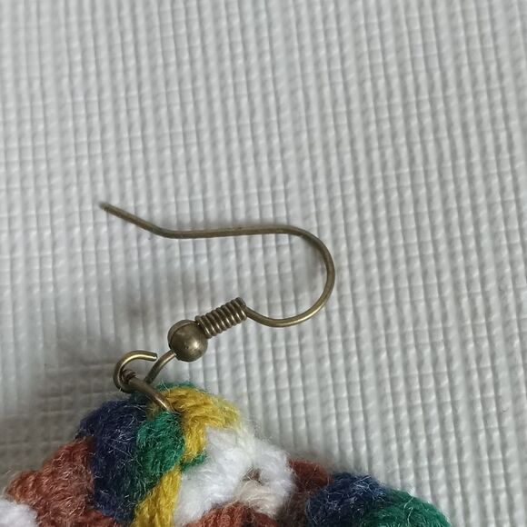 Handmade Multicolored Acrylic Lightweight Crochet Half Flower Dangle Earrings - Picture 8 of 9